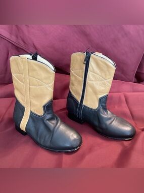 Children's Tan & Black Leather Cowboy Boots